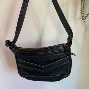 80s Style Black Leather Shoulder Bag